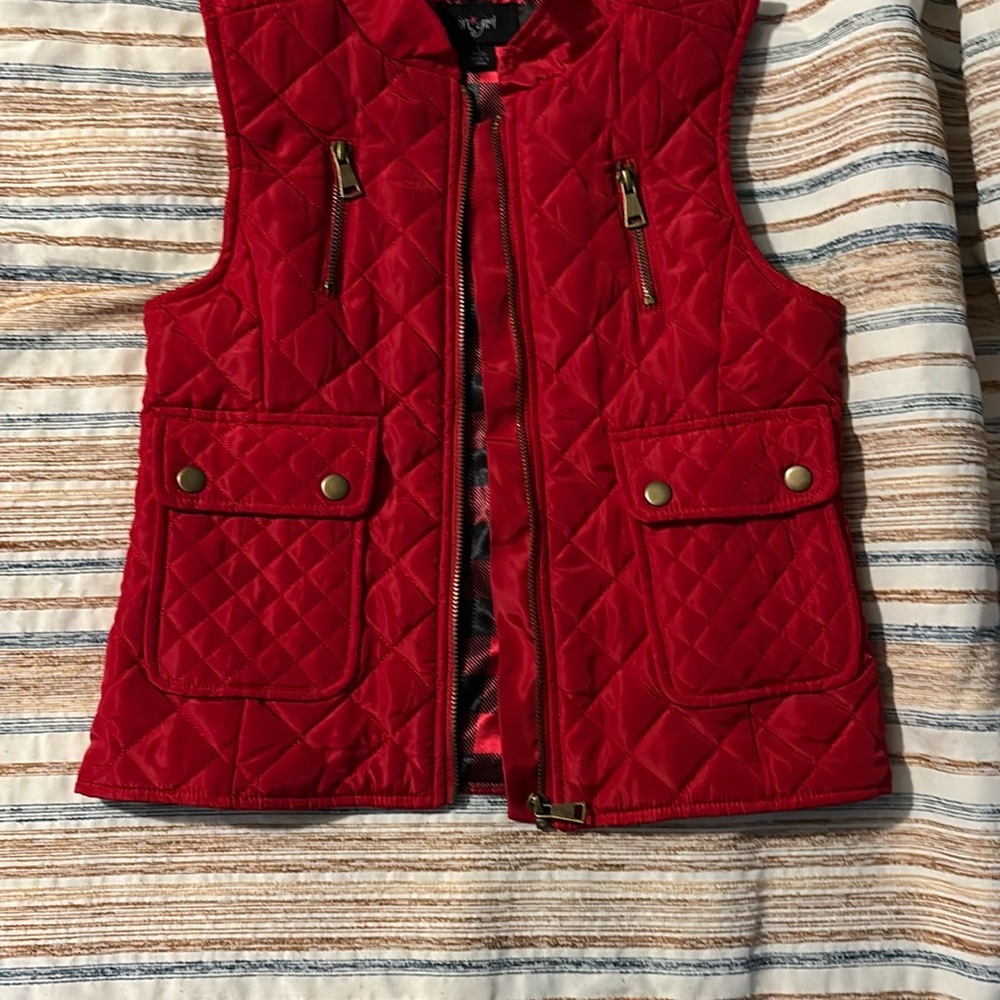 Red Quilted Vest with Pockets